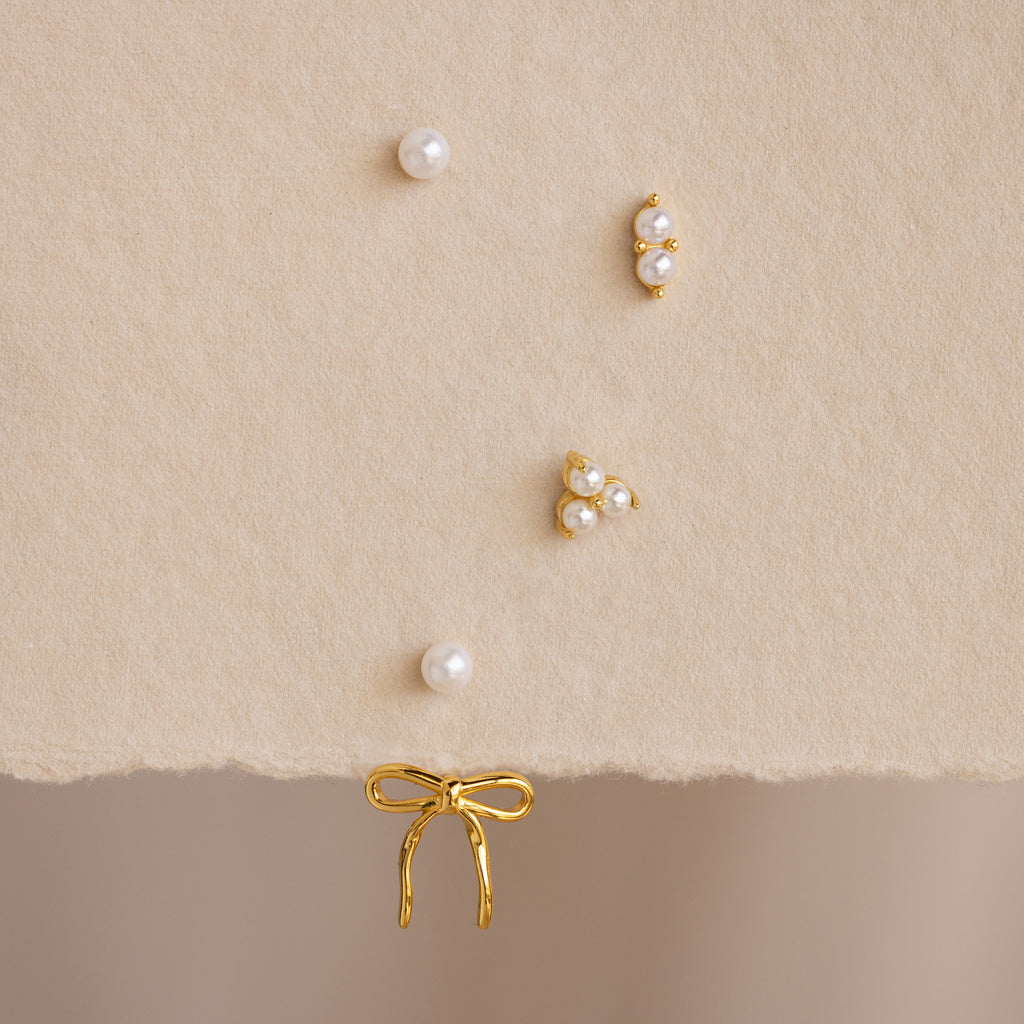 Pearl & Bow Ear Jackets in 18K Gold