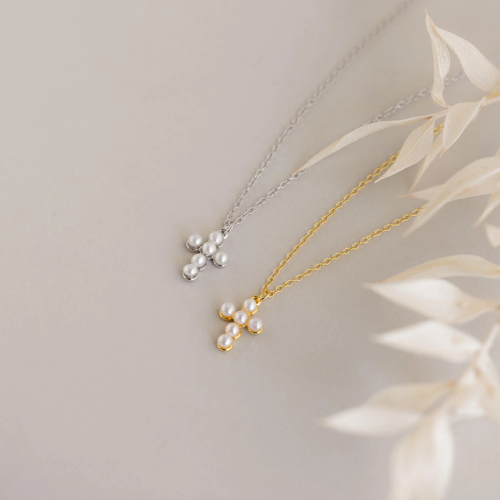 Aria Pearl Cross Necklace