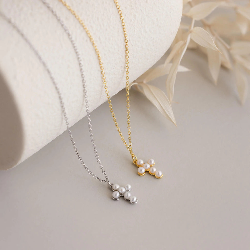 Aria Pearl Cross Necklace