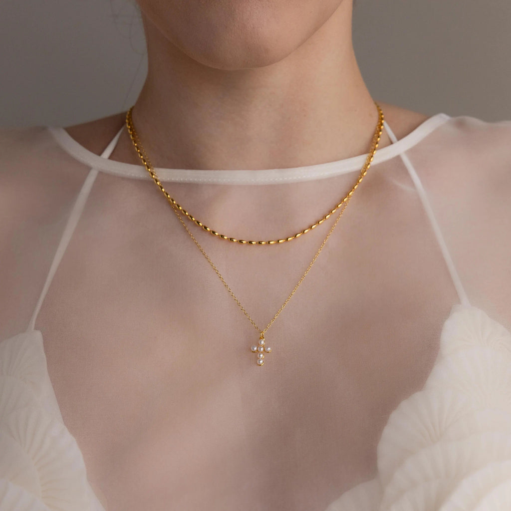 Aria Pearl Cross Necklace