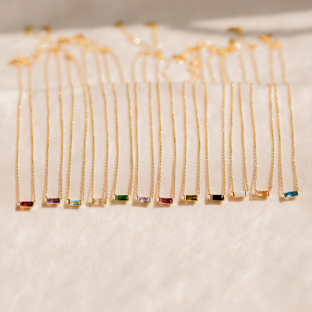 Elena necklace with birthstone.
