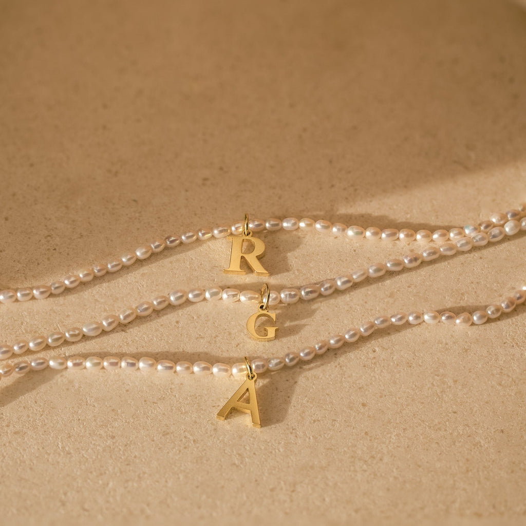Pearl Letter Necklace with 18K Gold Finish