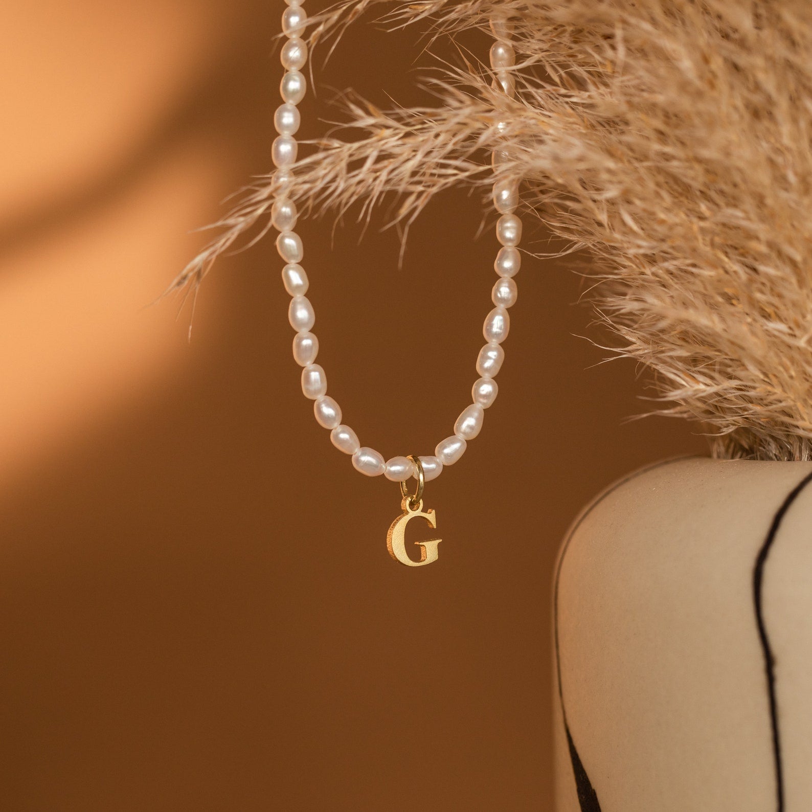 Pearl Letter Necklace with 18K Gold Finish