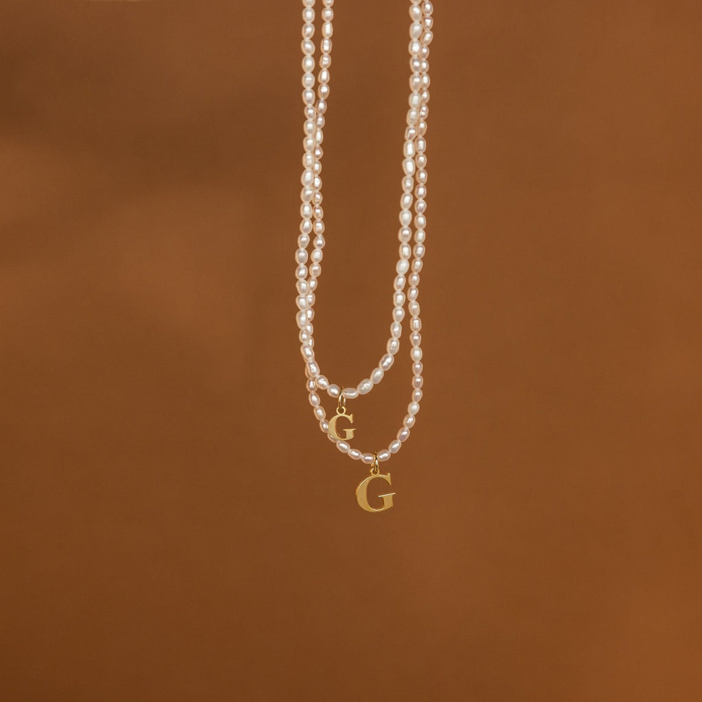 Pearl Letter Necklace with 18K Gold Finish