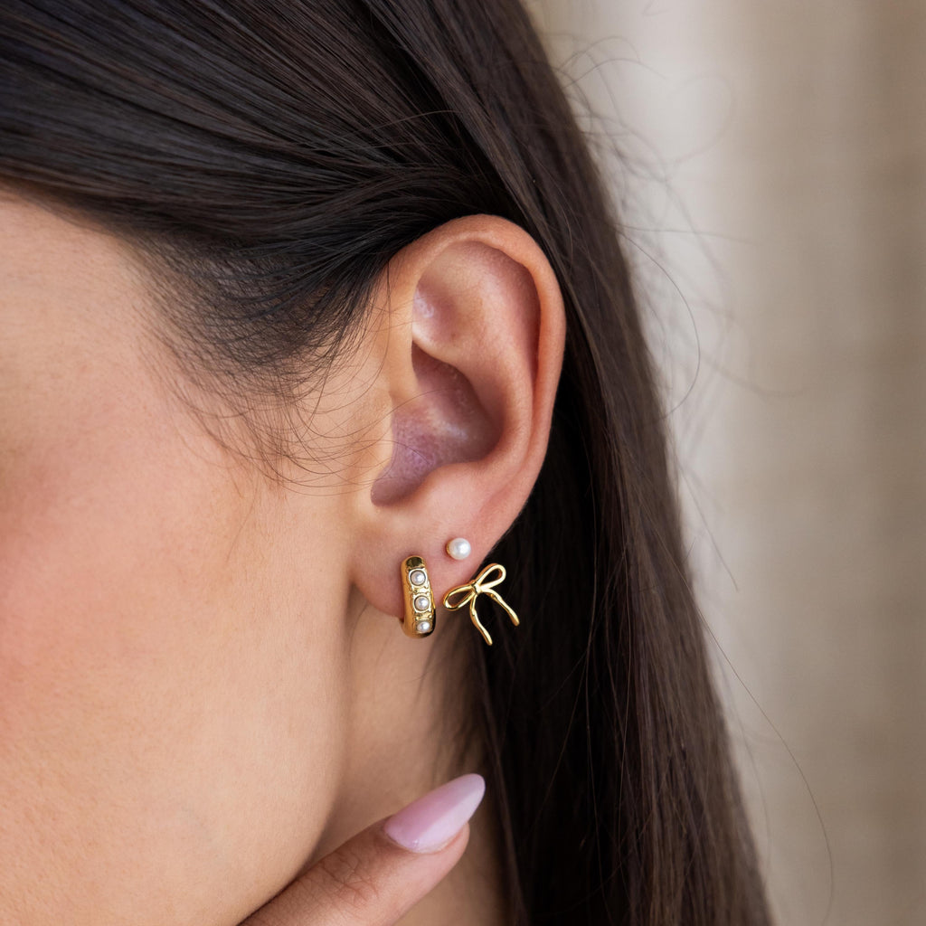 Pearl & Bow Ear Jackets in 18K Gold