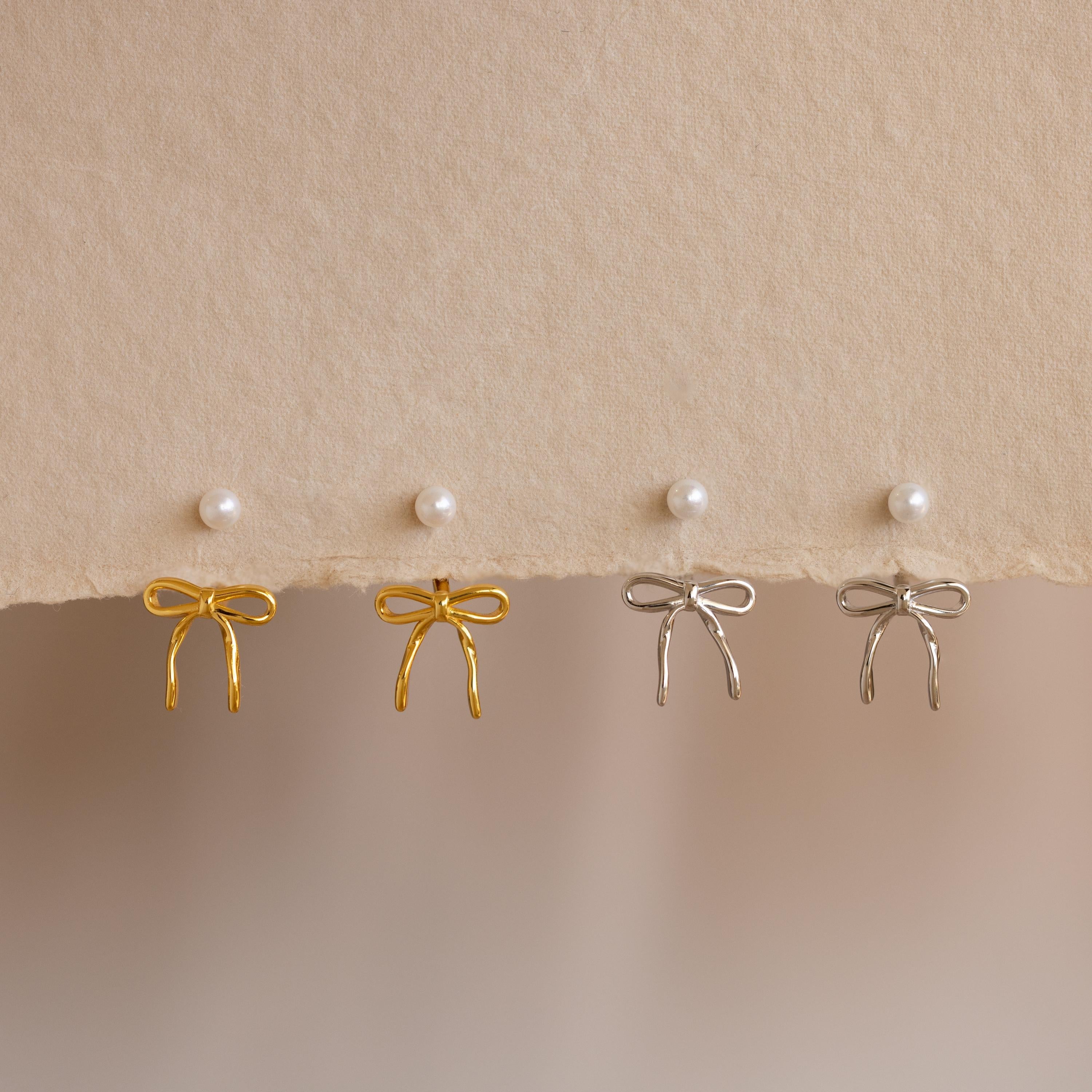 Pearl & Bow Ear Jackets in 18K Gold
