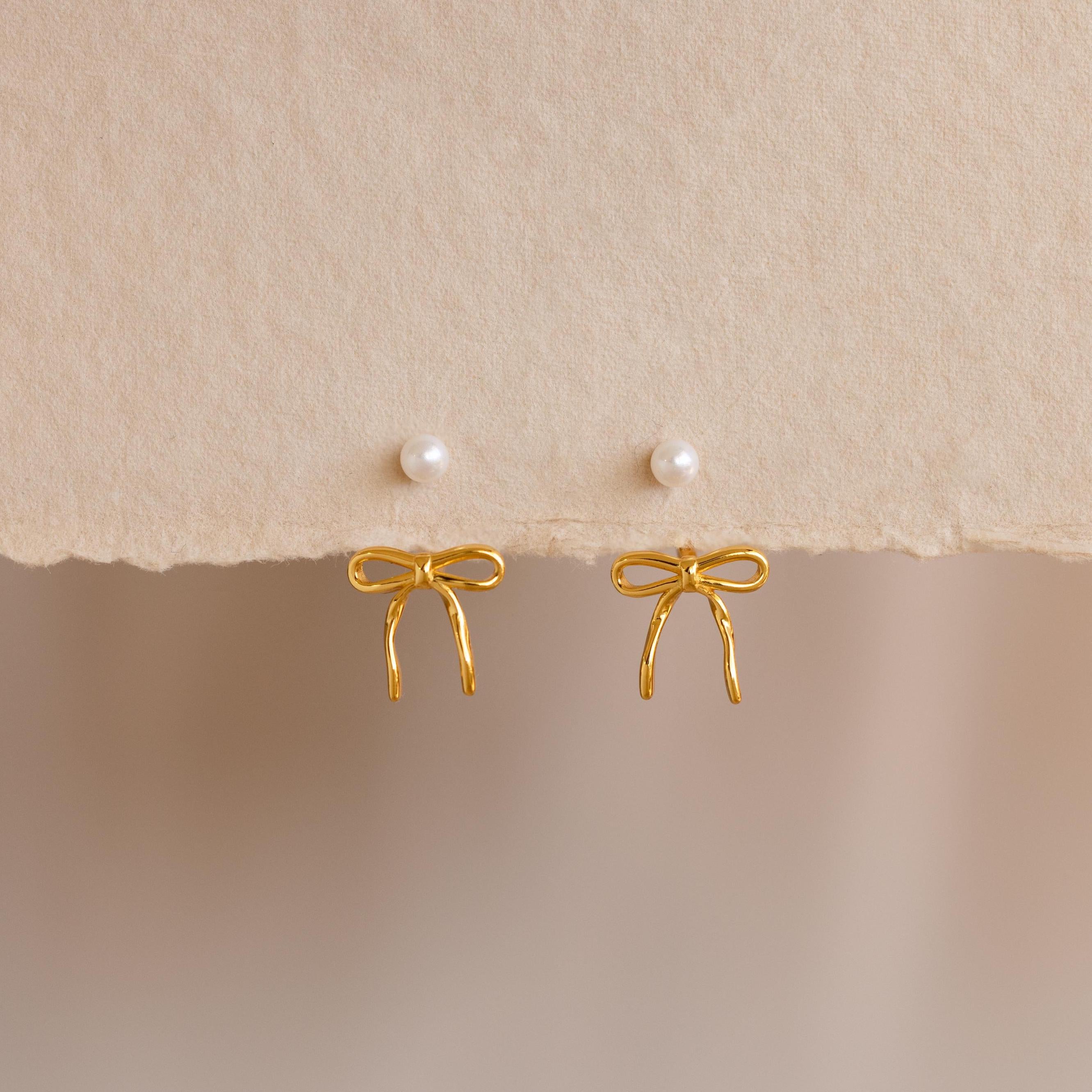 Pearl & Bow Ear Jackets in 18K Gold