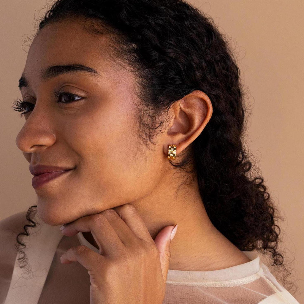 Shiny Checkered Hoop Earrings