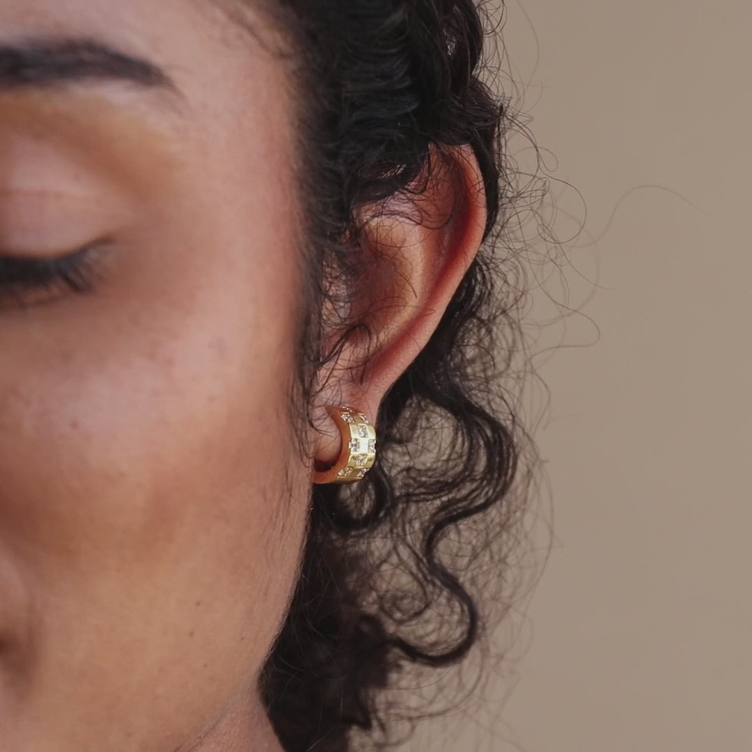 Shiny Checkered Hoop Earrings